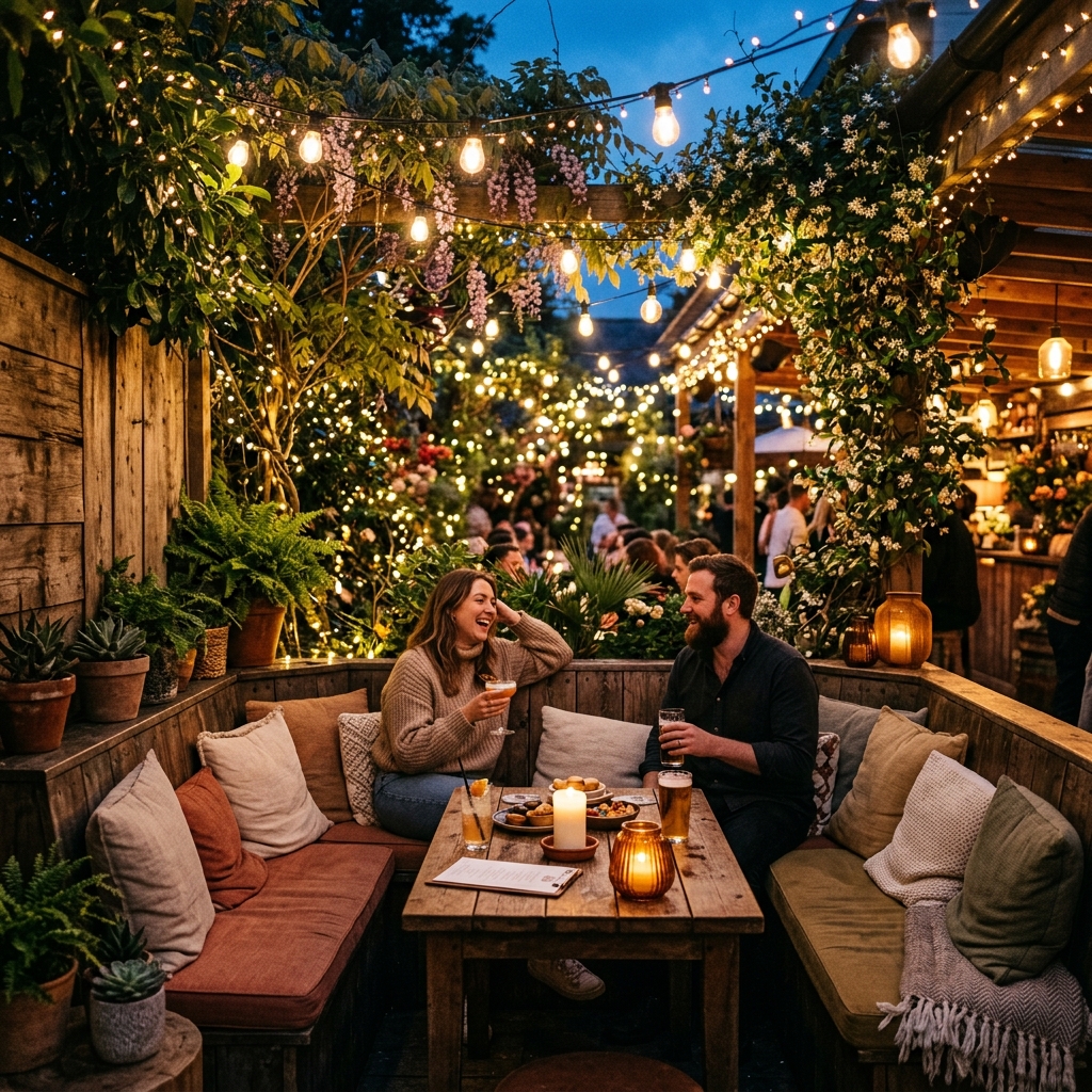Mesa y sillón cómodos en una esquina tranquila de la terraza